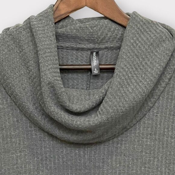Massini Cowl Neck Waffle Knit Layering Top Women's Size S Gray Fitted Sleeves - Picture 2 of 11